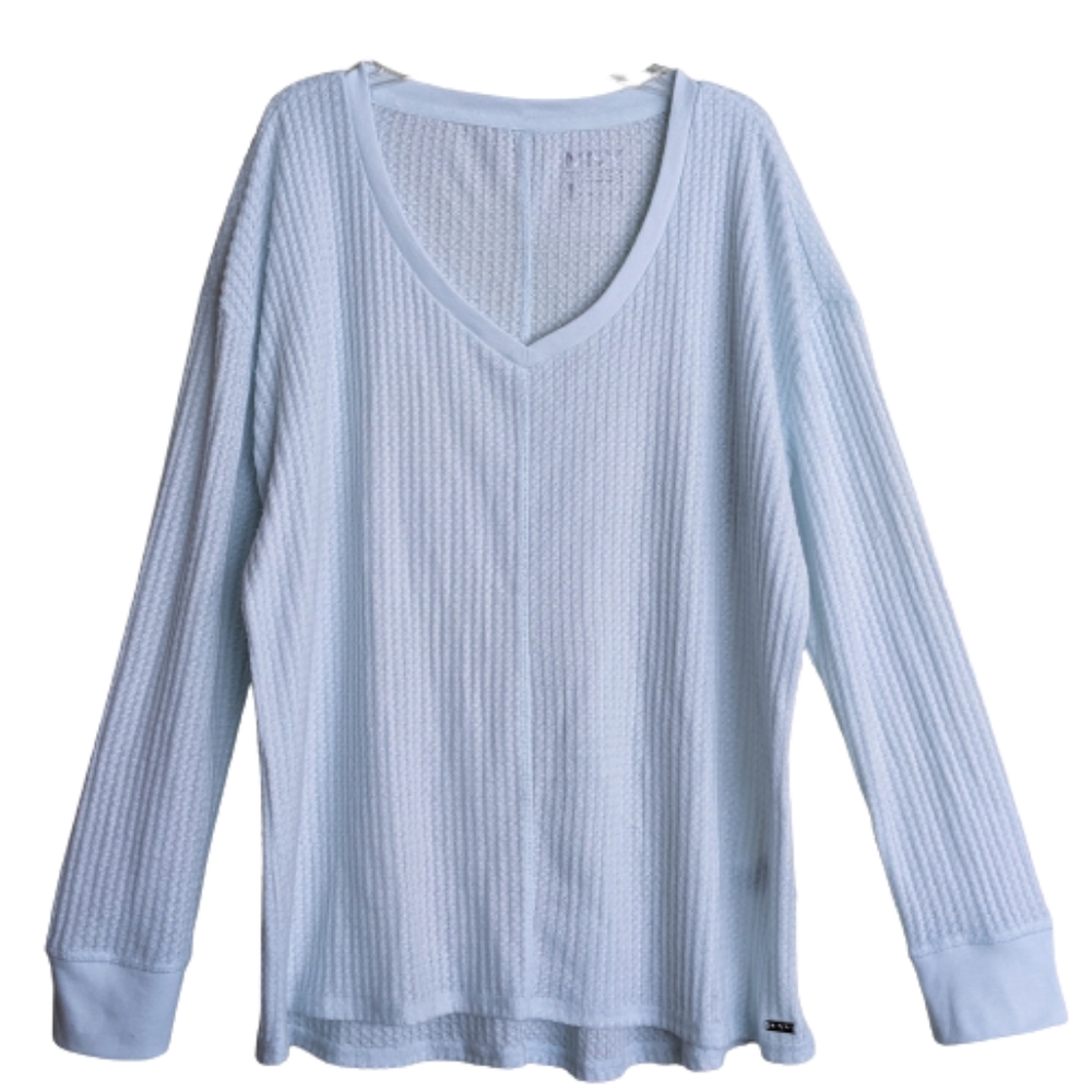 MNY Marc New York Sweater Mint Green Brushed Soft Waffle Knit V-neck Large